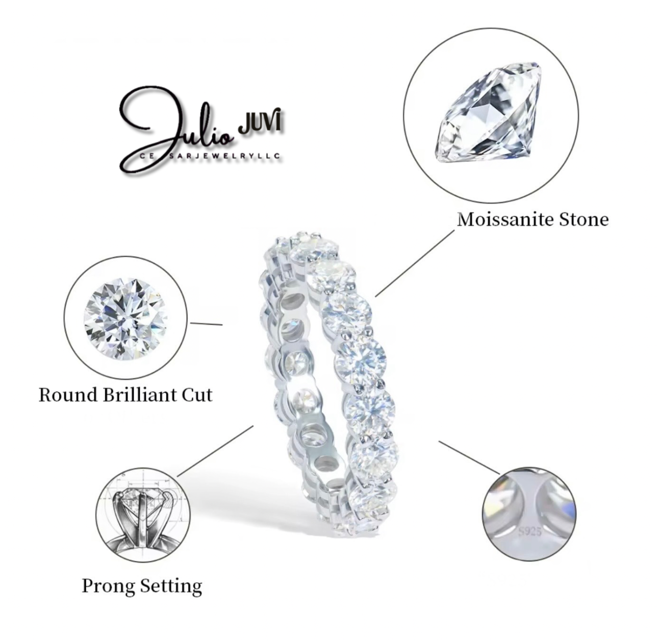 925 SILVER & VVS MOISSANITE ETERNITY RING