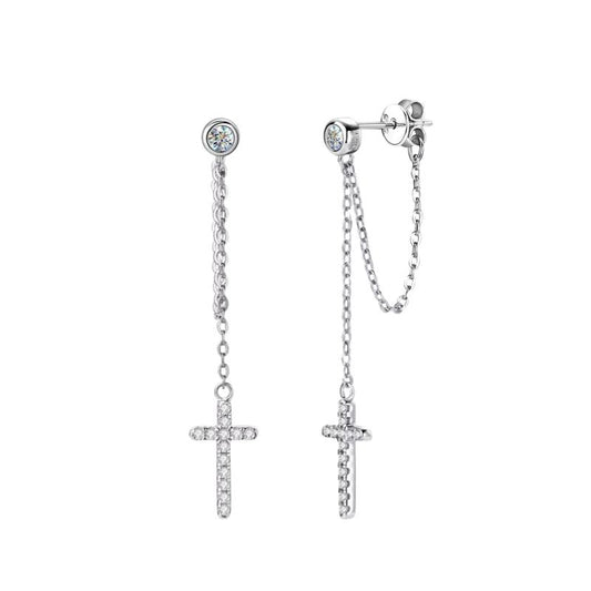 925 SILVER CROSS DROP EARRINGS WITH MOISSANITE