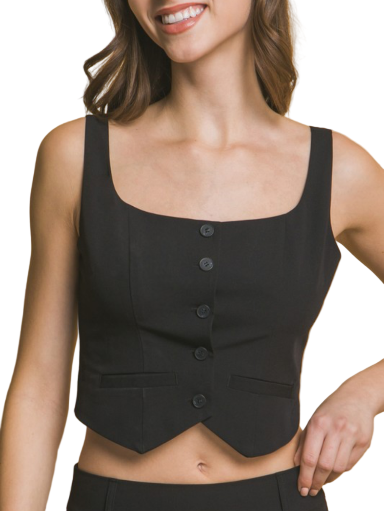 BUTTON-FRONT CROP VEST TOP