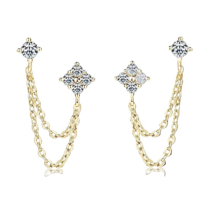 925 SILVER DOUBLE PIERCING CHAIN EARRINGS WITH MOISSANITE